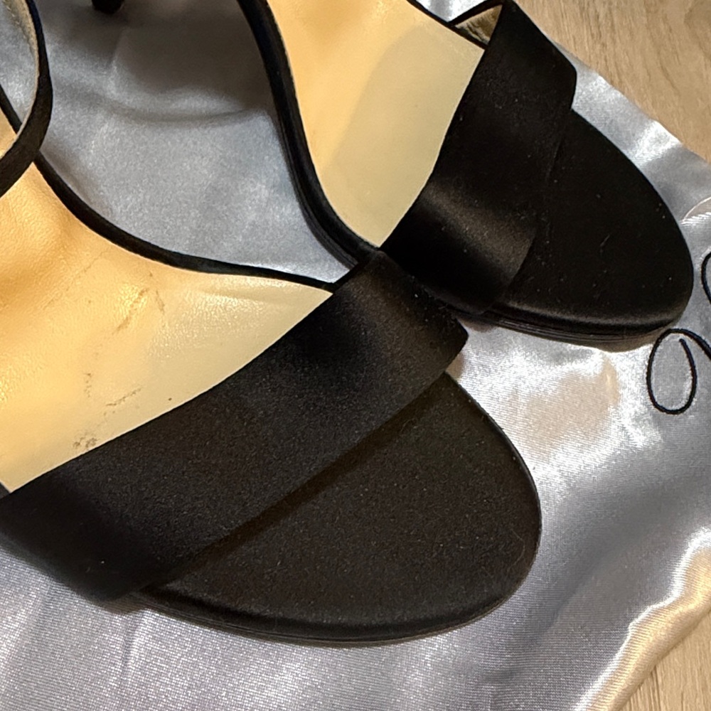 Jimmy Choo Black Satin Ankle-Strap Heels Fits 7 Or 7.5 Exact - Picture 2 of 7